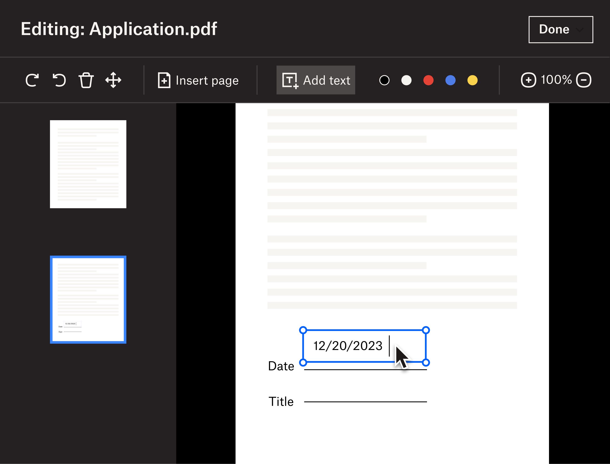 Image demonstrating how to add text to a PDF using Dropbox.
